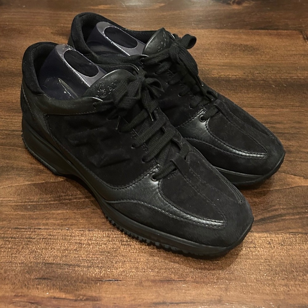 Hogan New Interactive H Silicone‎ Sneakers Womens 9.5 Black Suede Leather Luxury